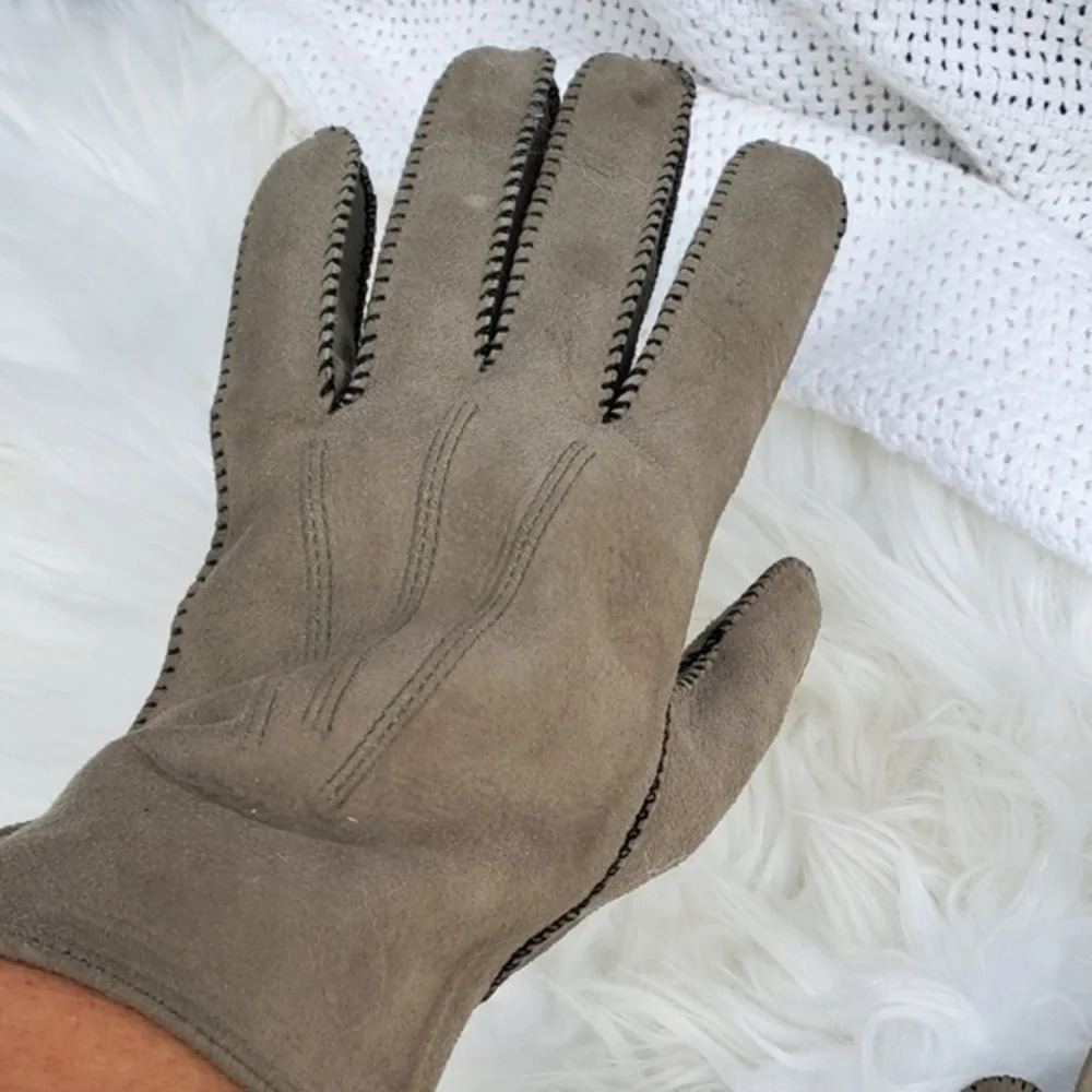 Fownes‎ Vintage  Gray Whipstiched Gloves 8